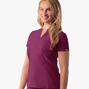Adar Addition Notched V-Neck Scrub Top • Wine • XS